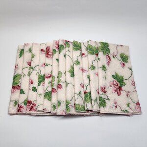 Grape Vine Leaf Pink and Green Print Napkins Vintage Set of 12